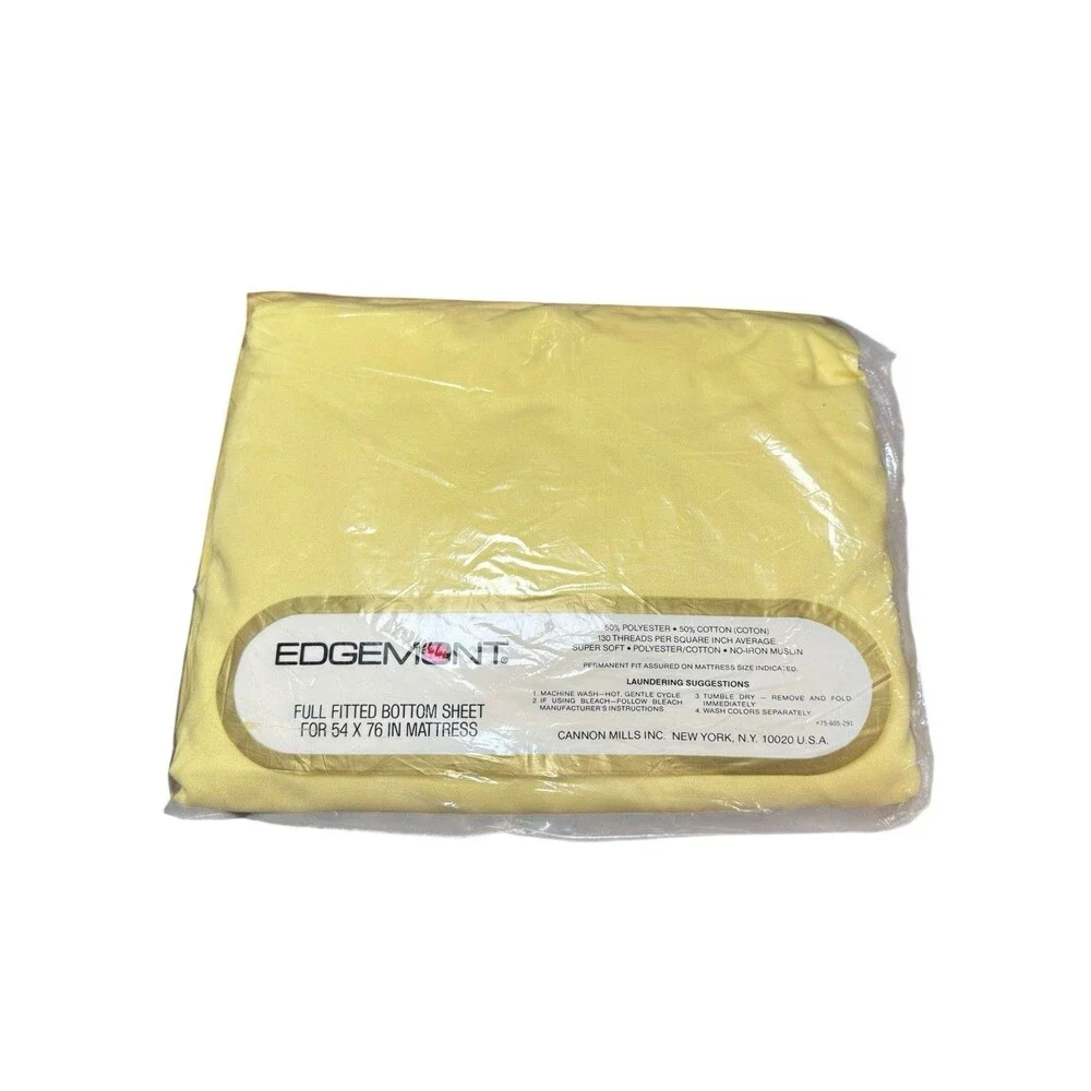 Vintage NOS Full Fitted Sheet Yellow Edgemont No Iron Muslin USA Made